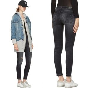 R13 Alison Skinny Jeans Stretch Distressed In Strum Black Size 26